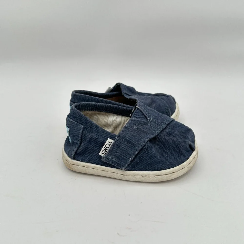 Toms Classic Shoes Baby Toddler Size 4 Blue Canvas‎ Indie Boho Walking Hippie
